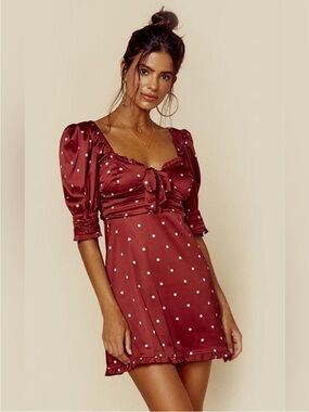 New For Love & Lemons Davies Babydoll Polka Dot Mini Dress